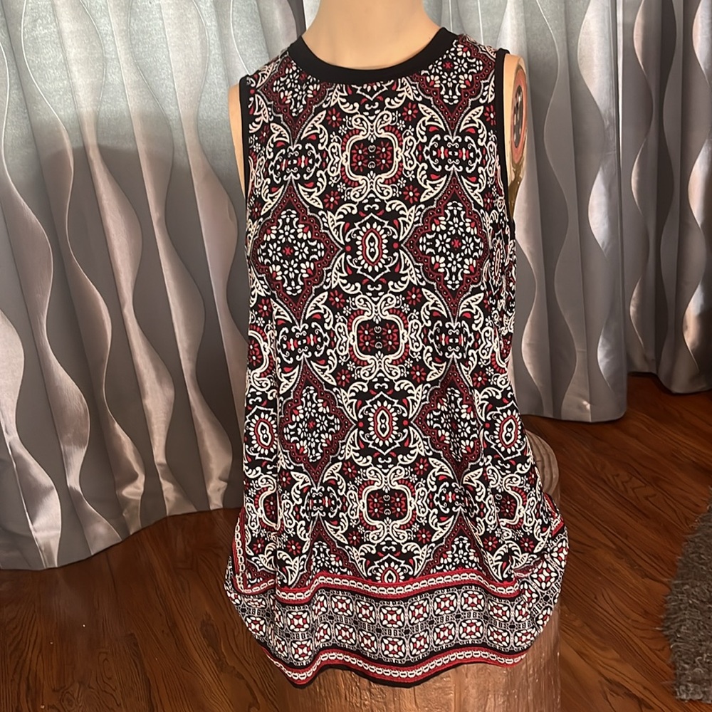 Black/red/cream long tank top blouse